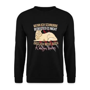 Katze schnurrt und kratzt lustige Katzensprüche - Unisex Pullover - Schwarz - Vorne - Alina (178cm) & Michal (187cm)