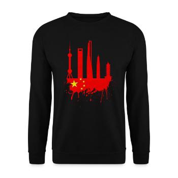 Shanghai Skyline China Flag Chinese Flag - Unisex Sweatshirt - black - Front - Alina (178cm) & Michal (187cm)