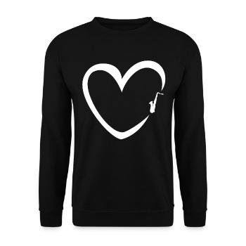 Saxophon Herz Sax Jazz Band Musiker Geschenk - Unisex Pullover - Schwarz - Vorne - Alina (178cm) & Michal (187cm)