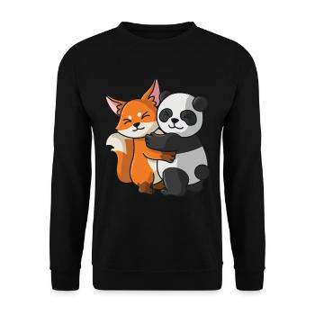 Fuchs mit Panda Liebe süßes niedliche Tiere - Unisex Pullover - Schwarz - Vorne - Alina (178cm) & Michal (187cm)