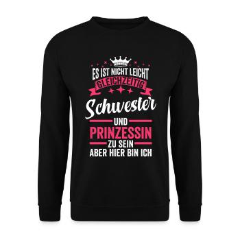 Schwester Geschwister Prinzessin Geschenkidee - Unisex Pullover - Schwarz - Vorne - Alina (178cm) & Michal (187cm)