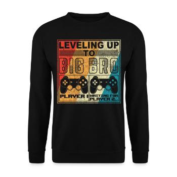 Leveling Up to Big Bro Gamer Controller Bruder - Unisex Pullover - Schwarz - Vorne - Alina (178cm) & Michal (187cm)