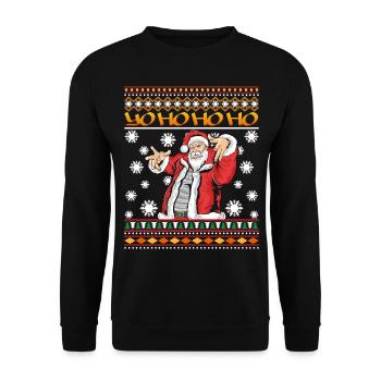 Ugly Christmas Hip Hop Rap Santa Yo Ho Ho Ho - Unisex Pullover - Schwarz - Vorne - Alina (178cm) & Michal (187cm)