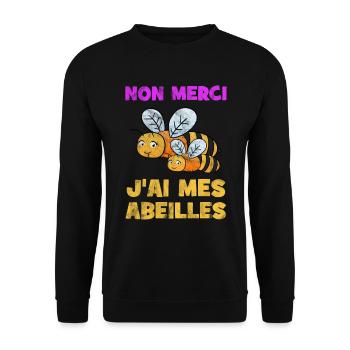 No Merci J'Ai Mes Abeilles Apiculteur Apicultrice - Unisex Pullover - Schwarz - Vorne - Alina (178cm) & Michal (187cm)