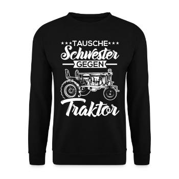 Landwirt Geschenke - Tausche Schwester gegen - Unisex Pullover - Schwarz - Vorne - Alina (178cm) & Michal (187cm)