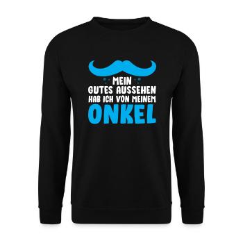 Mein gutes Aussehen habe ich von meinem Onkel - Unisex Pullover - Schwarz - Vorne - Alina (178cm) & Michal (187cm)