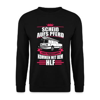 Feuerwehrfrau Prinzessin Feuerwehrauto HLF Geschen - Unisex Pullover - Schwarz - Vorne - Alina (178cm) & Michal (187cm)