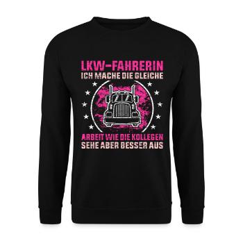 Lastwagenfahrerin Geschenk - Unisex Pullover - Schwarz - Vorne - Alina (178cm) & Michal (187cm)