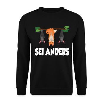 Fuchs Sei Anders Fledermaus Waldtier Geschenk - Unisex Pullover - Schwarz - Vorne - Alina (178cm) & Michal (187cm)