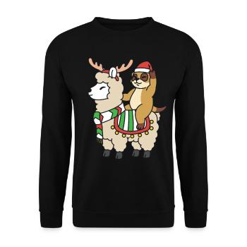 Suricate de Noël chevauche un lama avec un renne - Sweat-shirt Unisexe - noir - Devant - Alina (178cm) & Michal (187cm)