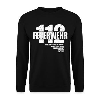 112 Feuerwehr Ehrenamt aus Leidenschaft 24/7/365 - Unisex Pullover - Schwarz - Vorne - Alina (178cm) & Michal (187cm)