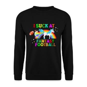 I Suck At Fantasy Football Einhorn Regenbogen - Unisex Pullover - Schwarz - Vorne - Alina (178cm) & Michal (187cm)
