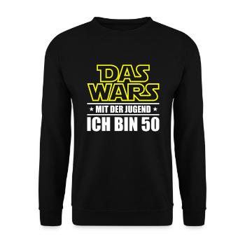 Lustiges 50 Geburtstag Sprüche Geschenk - Unisex Pullover - Schwarz - Vorne - Alina (178cm) & Michal (187cm)