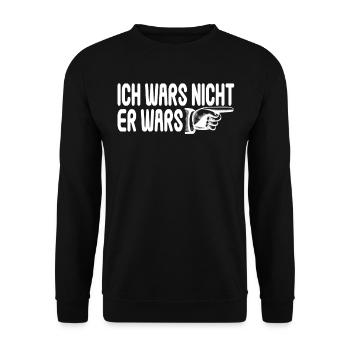Er wars Spruch Geschenk - Unisex Pullover - Schwarz - Vorne - Alina (178cm) & Michal (187cm)