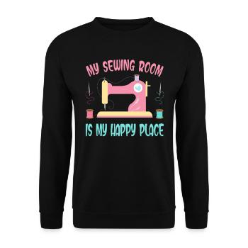 My Sewing Room Is My Happy Place Nähen Geschenk - Unisex Pullover - Schwarz - Vorne - Alina (178cm) & Michal (187cm)