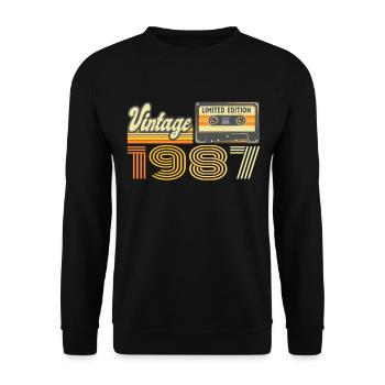 Vintage 1987 Kassette Mixtape - 34. Geburtstag - Unisex Pullover - Schwarz - Vorne - Alina (178cm) & Michal (187cm)