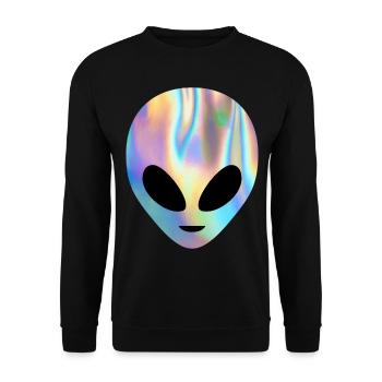 Colorful Alien Head UFO Flying Saucer Believe Rain - Unisex Pullover - Schwarz - Vorne - Alina (178cm) & Michal (187cm)