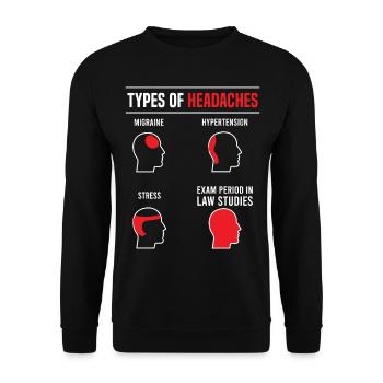 Law student types of headaches funny sayings - Unisex Sweatshirt - black - Front - Alina (178cm) & Michal (187cm)