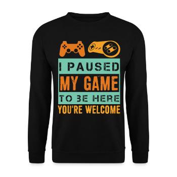 J'ai mis mon jeu en pause pour être ici - Sweat-shirt Unisexe - noir - Devant - Alina (178cm) & Michal (187cm)