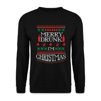 Merry Drunk I'm Christmas - Pull de Noël laid - Sweat-shirt Unisexe - noir - Devant - Alina (178cm) & Michal (187cm)