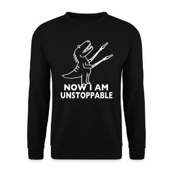 Dinosaur T-Rex UNSTOPPABLE Dino Meme Geschenk - Unisex Pullover - Schwarz - Vorne - Alina (178cm) & Michal (187cm)