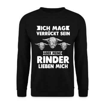 Rind Bauer Schottisches Hochlandrind Geschenk - Unisex Pullover - Schwarz - Vorne - Alina (178cm) & Michal (187cm)