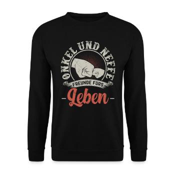 Onkel Neffe lustig Geschenk Geburtstag Neffen - Unisex Pullover - Schwarz - Vorne - Alina (178cm) & Michal (187cm)