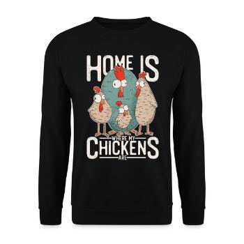 Poulets - C'est à la maison que sont mes poulets. - Sweat-shirt Unisexe - noir - Devant - Alina (178cm) & Michal (187cm)