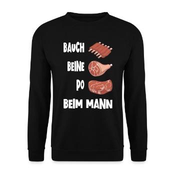 Bauch Beine Po Fleisch BBQ Grillen Lustig Geschenk - Unisex Pullover - Schwarz - Vorne - Alina (178cm) & Michal (187cm)