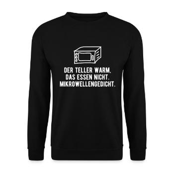 Mikrowelle lustiger Spruch Gedicht Geschenkidee - Unisex Pullover - Schwarz - Vorne - Alina (178cm) & Michal (187cm)