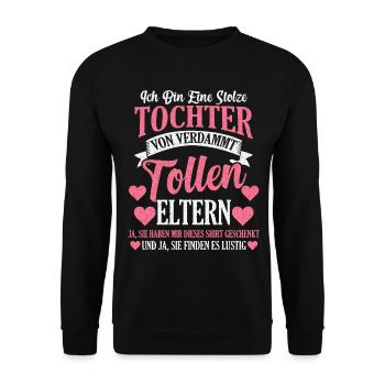 Tochter Eltern Familienmitglied Geschenk - Unisex Pullover - Schwarz - Vorne - Alina (178cm) & Michal (187cm)