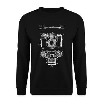 Kamera Patent Zeichnung Spiegelreflex Photograph - Unisex Pullover - Schwarz - Vorne - Alina (178cm) & Michal (187cm)