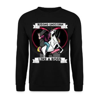 Einhorn Metal Reiten Geschenkidee Boss - Unisex Pullover - Schwarz - Vorne - Alina (178cm) & Michal (187cm)