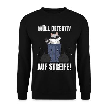 Waschbär Müll Detektiv im Einsatz - Unisex Pullover - Schwarz - Vorne - Alina (178cm) & Michal (187cm)