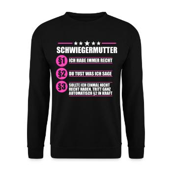 Schwiegermutter Schwiegereltern Schwiegermama Lust - Unisex Pullover - Schwarz - Vorne - Alina (178cm) & Michal (187cm)