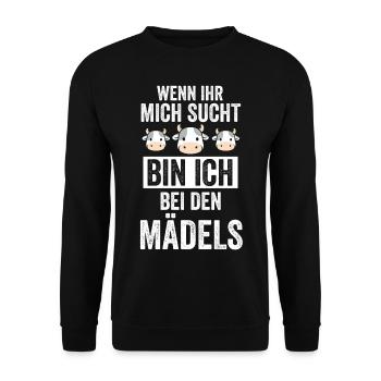 Kuh Kuhstall Bauer Bauernhof Landwirtschaft Lustig - Unisex Pullover - Schwarz - Vorne - Alina (178cm) & Michal (187cm)