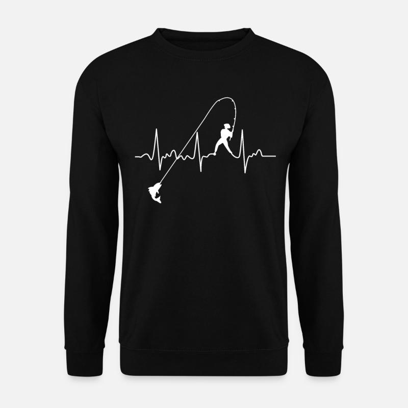 Angeln Herzschlag Fischen Geschenk - Unisex Pullover - Schwarz