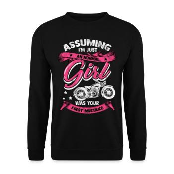Motorbike girl biker woman motorsport chopper - Unisex Sweatshirt - black - Front - Alina (178cm) & Michal (187cm)