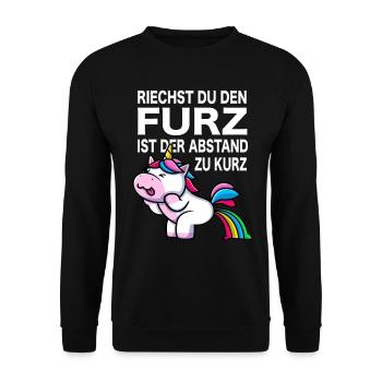 Einhorn Furz furzen Meme pupsen Einhorn Spaß Gag - Unisex Pullover - Schwarz - Vorne - Alina (178cm) & Michal (187cm)