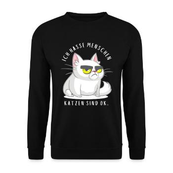 Ich hasse Menschen Katzen sind ok - Unisex Pullover - Schwarz - Vorne - Alina (178cm) & Michal (187cm)
