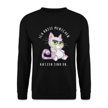 Ich hasse Menschen Katzen sind ok - Unisex Pullover - Schwarz - Vorne - Alina (178cm) & Michal (187cm)