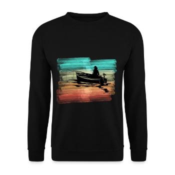 Angler im Boot Fishing Angeln - Unisex Pullover - Schwarz - Vorne - Alina (178cm) & Michal (187cm)