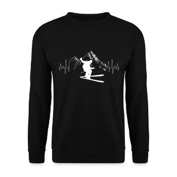Boarding with skis on skis and the Stubai Valley on the mountain - Unisex Sweatshirt - black - Front - Alina (178cm) & Michal (187cm)