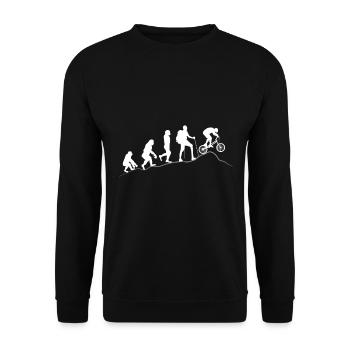 Fahrradfahrer im Wald mit MTB macht Sport am Berg - Unisex Pullover - Schwarz - Vorne - Alina (178cm) & Michal (187cm)