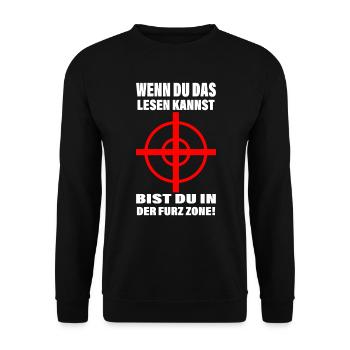 Furz Zone Furzzone Fart Zone Lustiger Spruch - Unisex Pullover - Schwarz - Vorne - Alina (178cm) & Michal (187cm)
