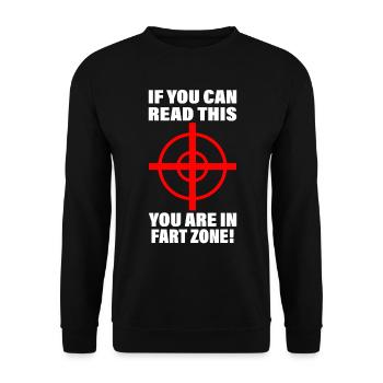 Furz Zone Furzzone Fart Zone Lustiger Spruch - Unisex Pullover - Schwarz - Vorne - Alina (178cm) & Michal (187cm)
