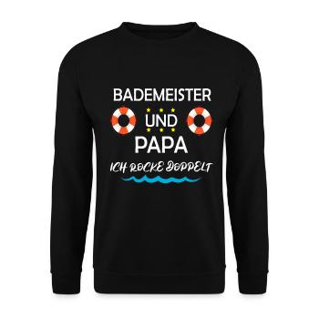 Bademeister Papa Vater Rettungsschwimmer Geschenk - Unisex Pullover - Schwarz - Vorne - Alina (178cm) & Michal (187cm)