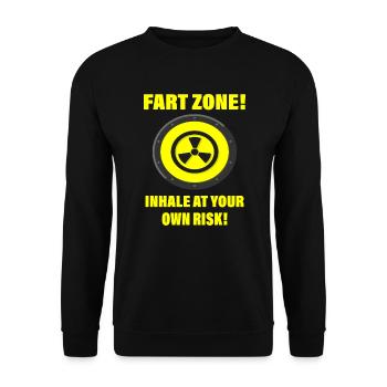 Furz Zone Furzzone Fart Zone Lustiger Spruch - Unisex Pullover - Schwarz - Vorne - Alina (178cm) & Michal (187cm)