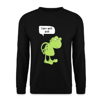 Lass mich doch Frosch Morgenmuffel Müde Kröte Frog - Unisex Pullover - Schwarz - Vorne - Alina (178cm) & Michal (187cm)