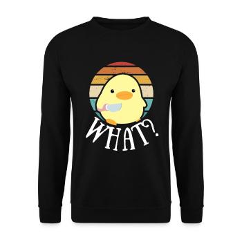 Süße Ente mit Messer Küken Huhn Gans Was Retro Sun - Unisex Pullover - Schwarz - Vorne - Alina (178cm) & Michal (187cm)